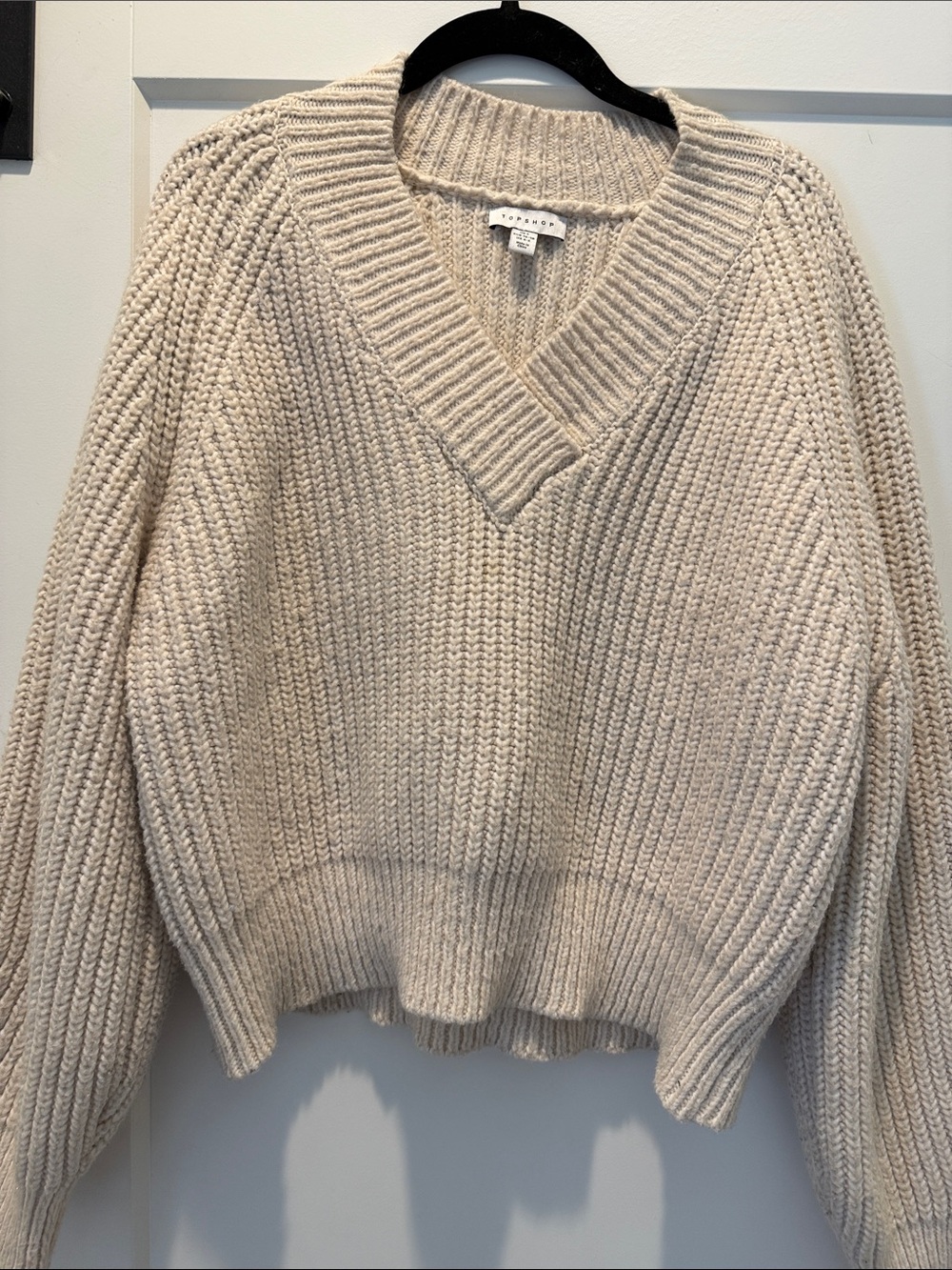 Topshop Cream V-Neck Chunky Rib Sweater